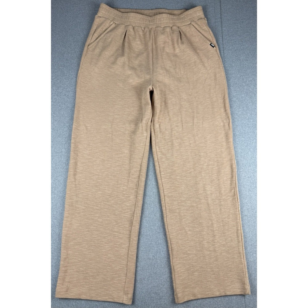 DKNY Sport Womens L Wide Leg Lounge Pants Beige Textured Pull On Stretch